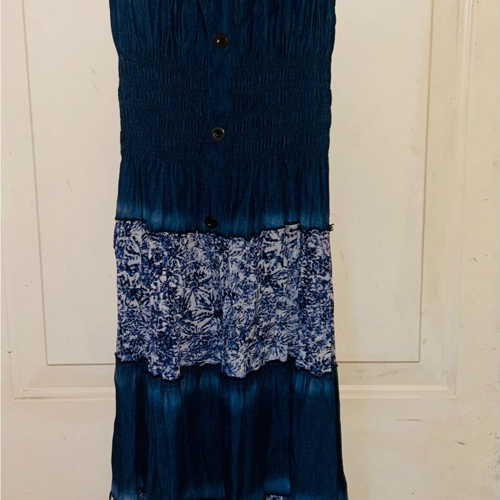 Byron Lars Blue Smocked Tiered Maxi Dress Casual - Picture 2 of 3